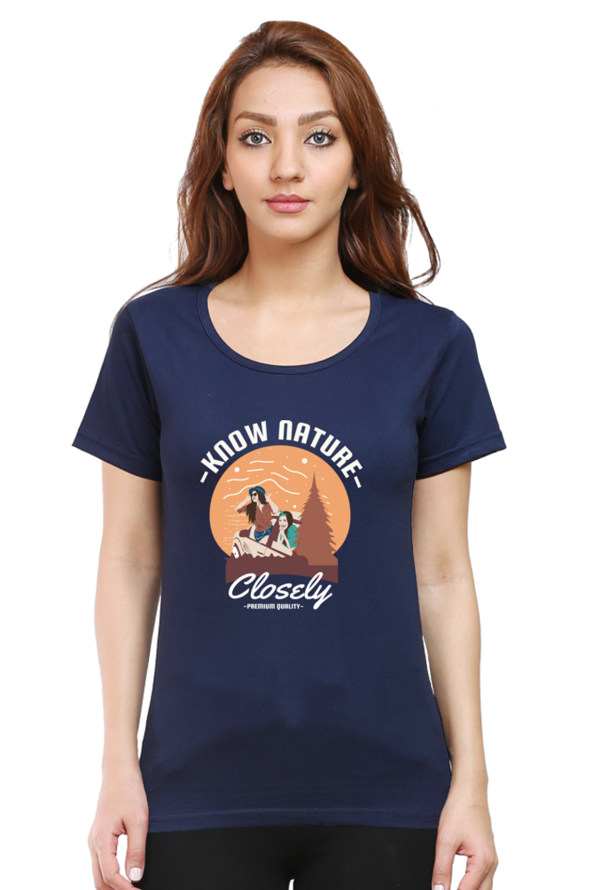 Women’s Round Neck Printed Adventure T-Shirts -  know nature