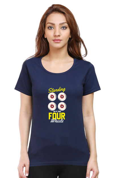 Women  Skateboard Half Sleeve T-Shirt - Four Wheels