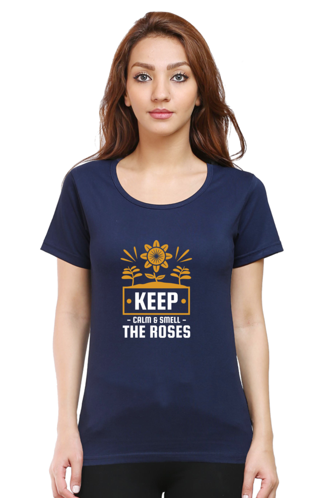 Women’s Round Neck Printed Gardening T-Shirts - keep calm