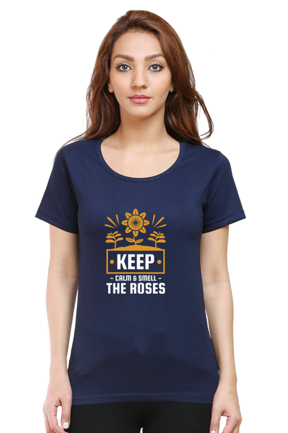 Women’s Round Neck Printed Gardening T-Shirts - keep calm