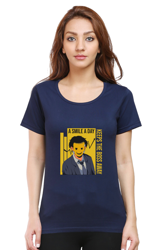 Women’s Round Neck Printed Motivational T-Shirts -  Smile