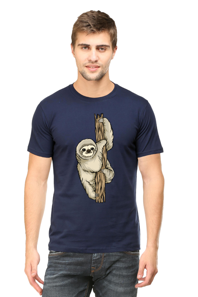Men's Round Neck Sloth T-Shirt - keep smiling