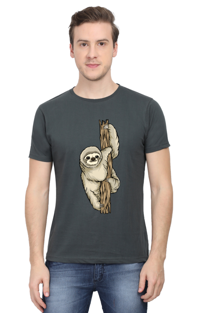 Men's Round Neck Sloth T-Shirt - keep smiling