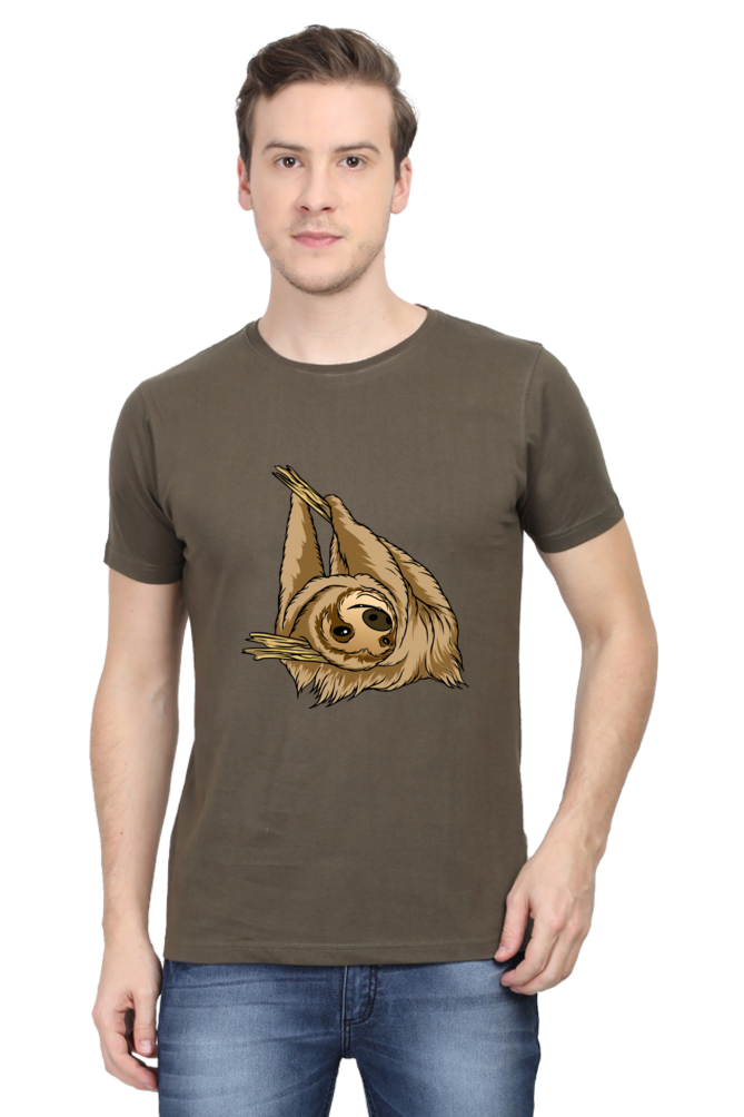 Men's Round Neck Sloth T-Shirt - say cheese