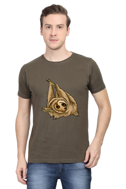 Men's Round Neck Sloth T-Shirt - say cheese