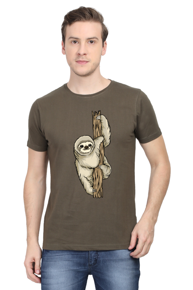 Men's Round Neck Sloth T-Shirt - keep smiling