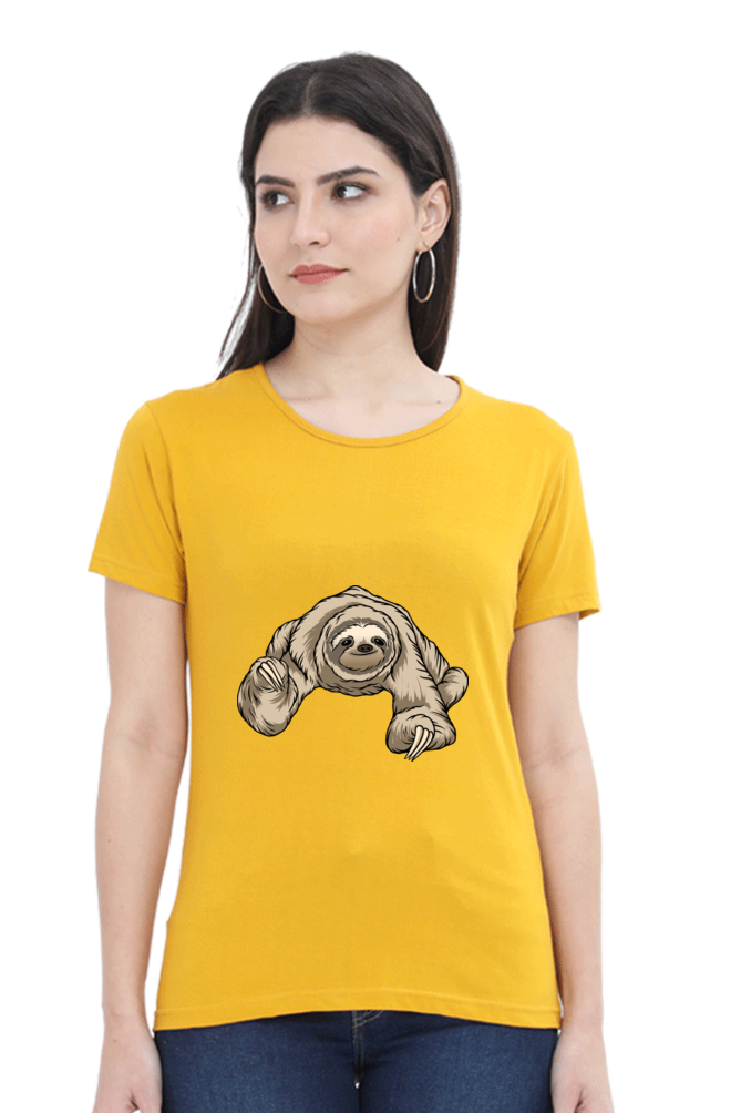 Women’s Round Neck Printed Sloth T-Shirts -  twerking sloth