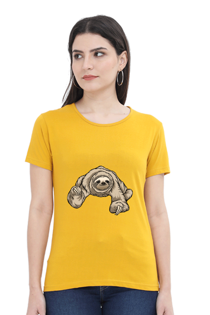 Women’s Round Neck Printed Sloth T-Shirts -  twerking sloth