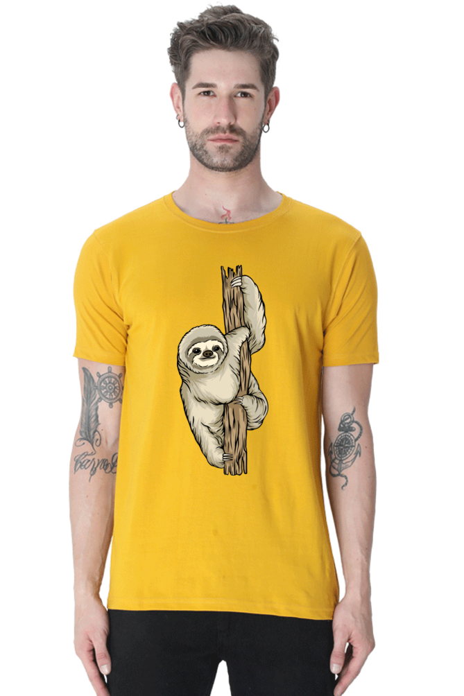Men's Round Neck Sloth T-Shirt - keep smiling