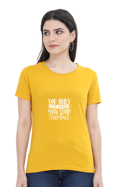 Women’s Round Neck Printed Motivational T-Shirts -  Trying