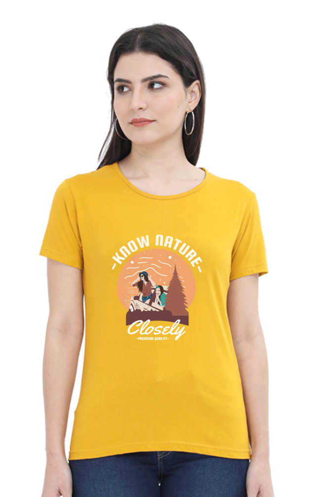 Women’s Round Neck Printed Adventure T-Shirts -  know nature