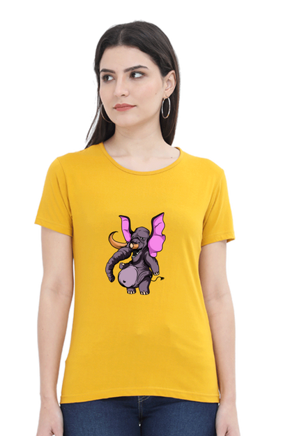 Women’s Round Neck Printed Animal's & Monster's T-Shirts - monster elephant