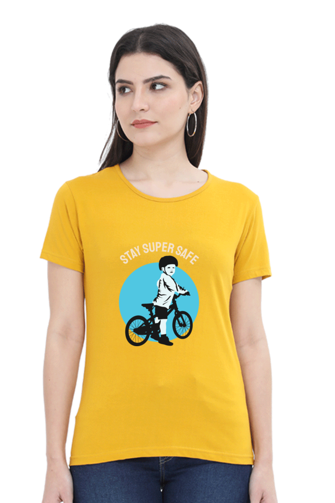 Women’s Round Neck Printed Rider T-Shirts -  super safe