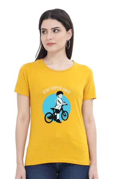 Women’s Round Neck Printed Rider T-Shirts -  super safe