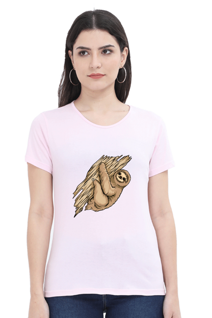 Women’s Round Neck Printed Sloth T-Shirts -  sloth baby hug