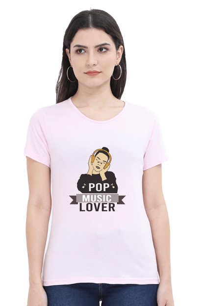 Women’s Round Neck Printed Music T-Shirts - POP
