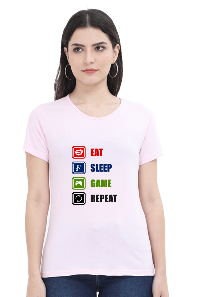 Women’s Round Neck Printed Gamer T-Shirts -  Repeat