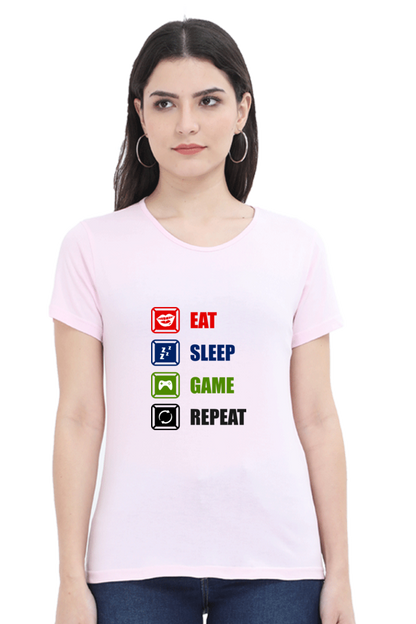 Women’s Round Neck Printed Gamer T-Shirts -  Repeat
