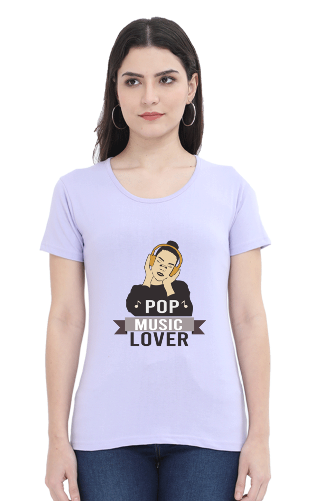 Women’s Round Neck Printed Music T-Shirts - POP