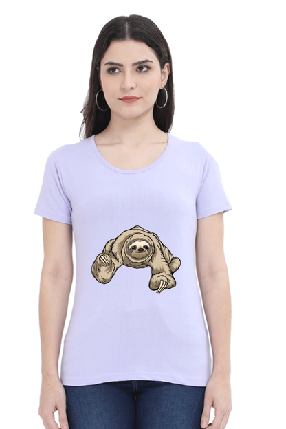 Women’s Round Neck Printed Sloth T-Shirts -  twerking sloth