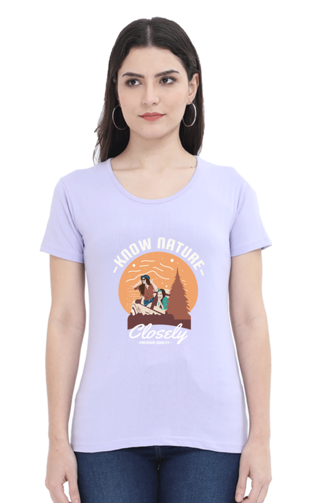 Women’s Round Neck Printed Adventure T-Shirts -  know nature