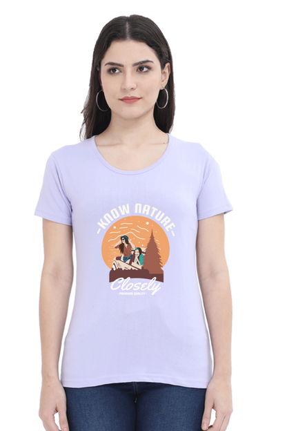Women’s Round Neck Printed Adventure T-Shirts -  know nature