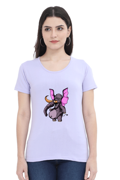 Women’s Round Neck Printed Animal's & Monster's T-Shirts - monster elephant
