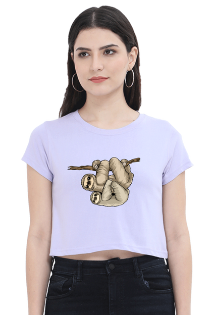 Women Sloth Crop Top - back smile hug