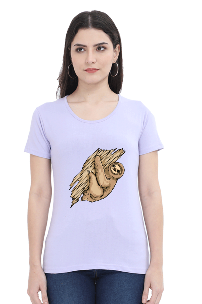Women’s Round Neck Printed Sloth T-Shirts -  sloth baby hug