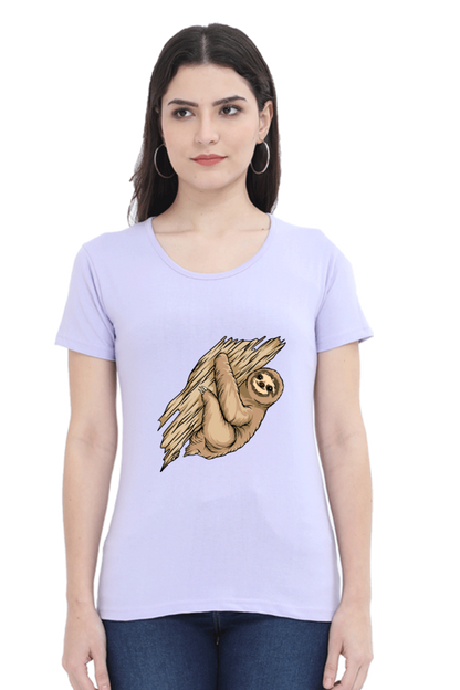 Women’s Round Neck Printed Sloth T-Shirts -  sloth baby hug