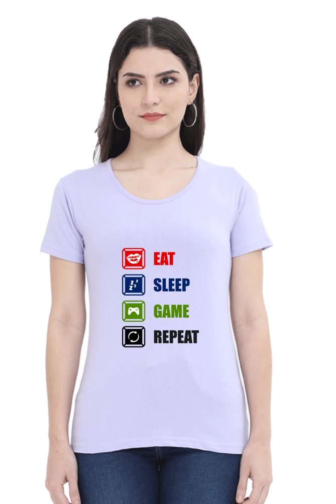Women’s Round Neck Printed Gamer T-Shirts -  Repeat
