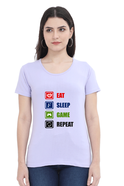 Women’s Round Neck Printed Gamer T-Shirts -  Repeat