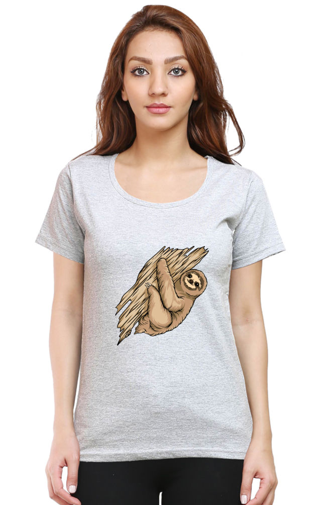 Women’s Round Neck Printed Sloth T-Shirts -  sloth baby hug