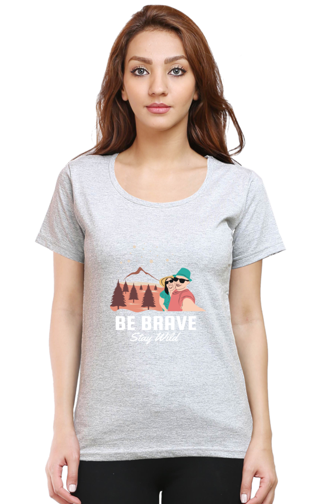Women’s Round Neck Printed Adventure T-Shirts -  stay wild