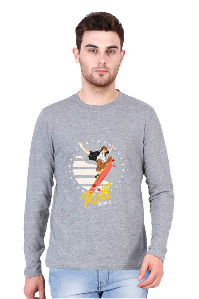 Men’s  Skateboard Full Sleeve - T Shirt  - Roll with it