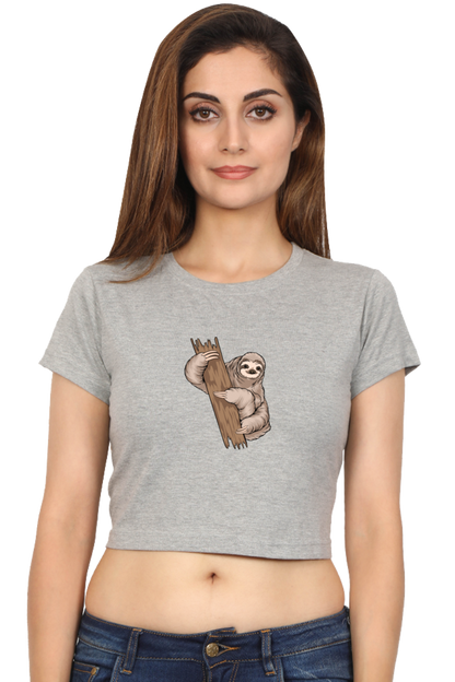 Women Sloth Crop Top - wood hug