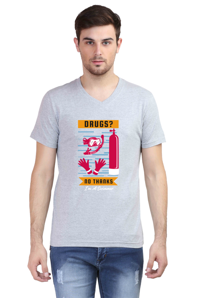 Men's Swimming V Neck T-Shirt - No Thanks