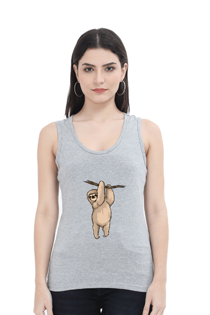 Women Sloth Tank Top - hanging posed sloth