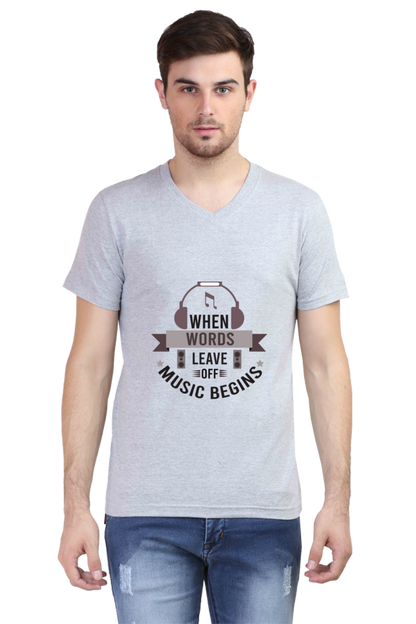 Men's V Neck T-Shirt - Music Begins