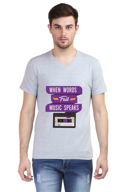 Men's V Neck T-Shirt - Music Speaks
