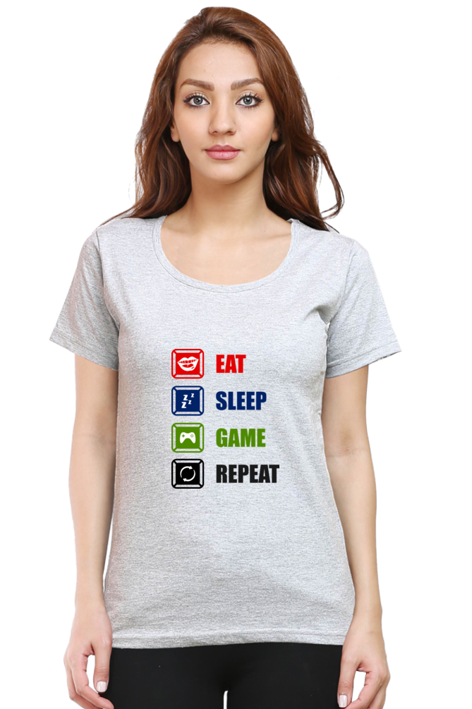 Women’s Round Neck Printed Gamer T-Shirts -  Repeat
