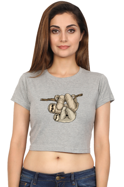 Women Sloth Crop Top - back smile hug