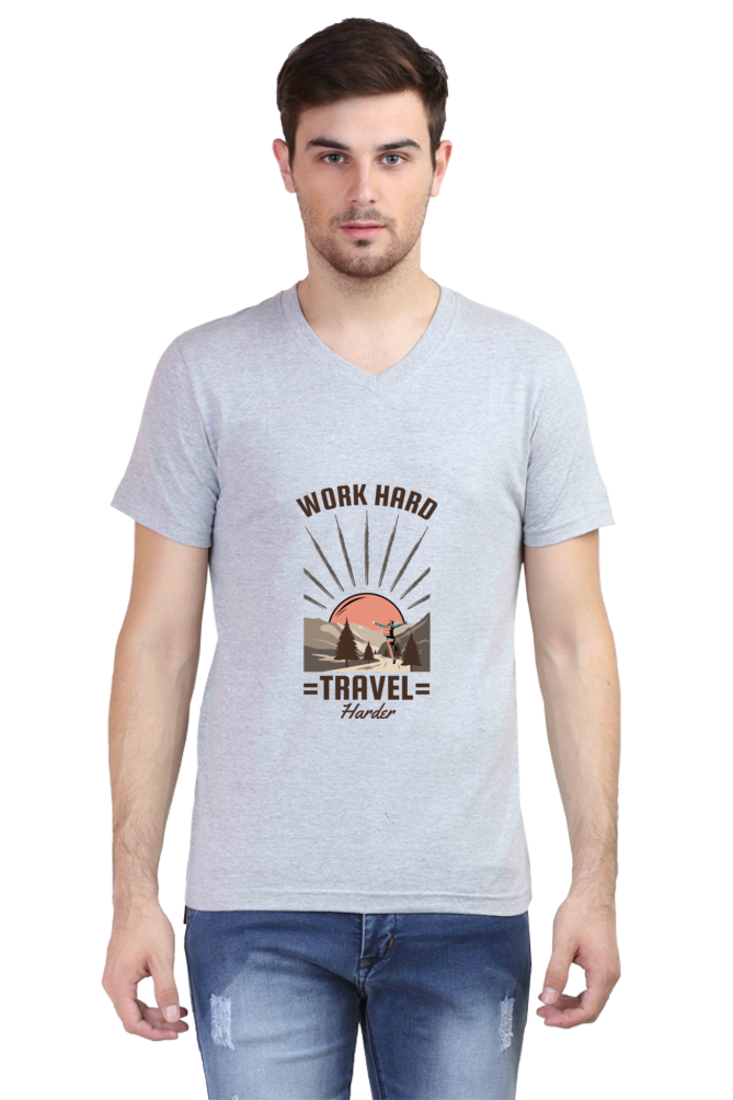 Men's Adventure V Neck T-Shirt - work hard