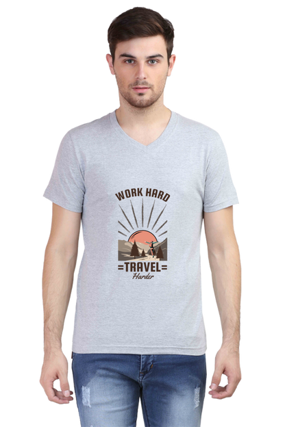 Men's Adventure V Neck T-Shirt - work hard