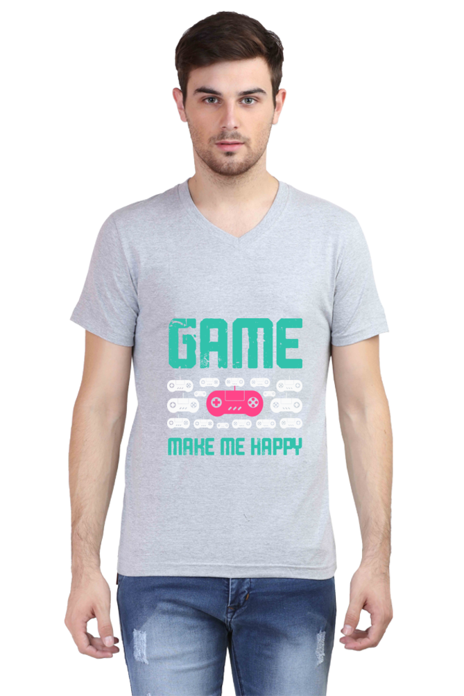 Men's Gamer V Neck T-Shirt - Happy