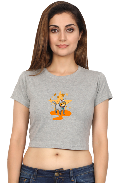 Women Animal's & Monster's  Crop Top -  stars & cat