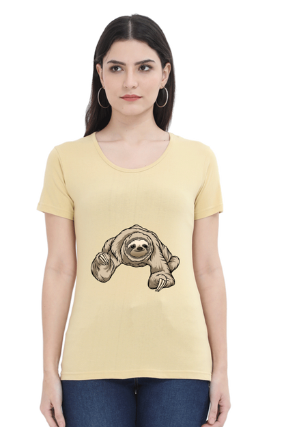 Women’s Round Neck Printed Sloth T-Shirts -  twerking sloth