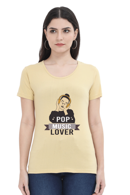 Women’s Round Neck Printed Music T-Shirts - POP