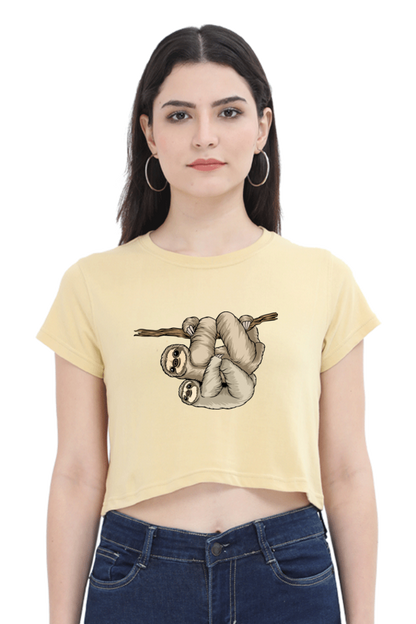 Women Sloth Crop Top - back smile hug