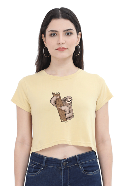 Women Sloth Crop Top - wood hug